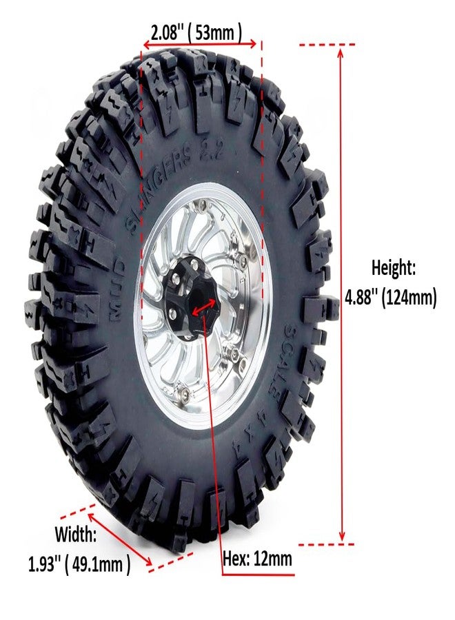 hobbysoul إطارات HOBBYSOUL Mud Slingers مقاس 2.2 بوصة بارتفاع 124 مم وعجلات Beadlock مقاس 2.2 بوصة بإزاحة قابلة للتعديل وحواف بعرض 40 مم لسيارات التحكم عن بعد الزاحفة والطرق الوعرة SCX10 وEverest 10 وCapra وWraith، HS701582 - Image 2